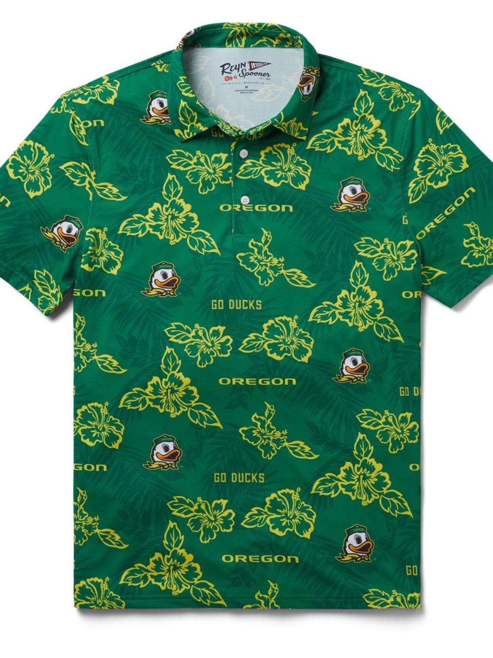 NWT men's sizes Oregon Ducks Large Hawaiian Performance Polo Floral Reyn Spooner